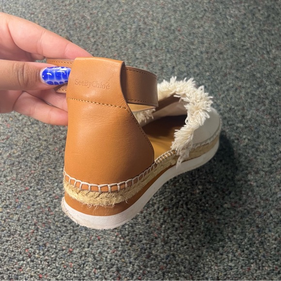 SEE BY CHLOE Tan Glyn Espadrilles Leather Flat Neutral Flats Shoes Gold Buckle 8 - Picture 13 of 16